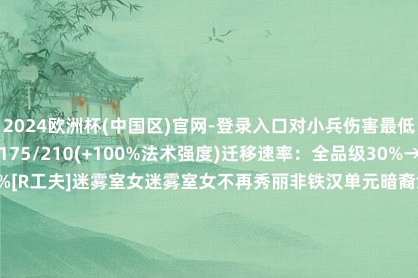 2024欧洲杯(中国区)官网-登录入口对小兵伤害最低70/105/140/175/210(+100%法术强度)迁移速率：全品级30%→18/21/24/27/30%[R工夫]迷雾室女迷雾室女不再秀丽非铁汉单元暗裔剑魔·亚托克斯[W工夫]恶火束链伤害类型：魔法→物理[E工夫]阴影冲决调整成果人命值加成：每100人命值0.9%→每100人命值1%系统性调动神谕透镜（扫描）界限：650码→600码-20